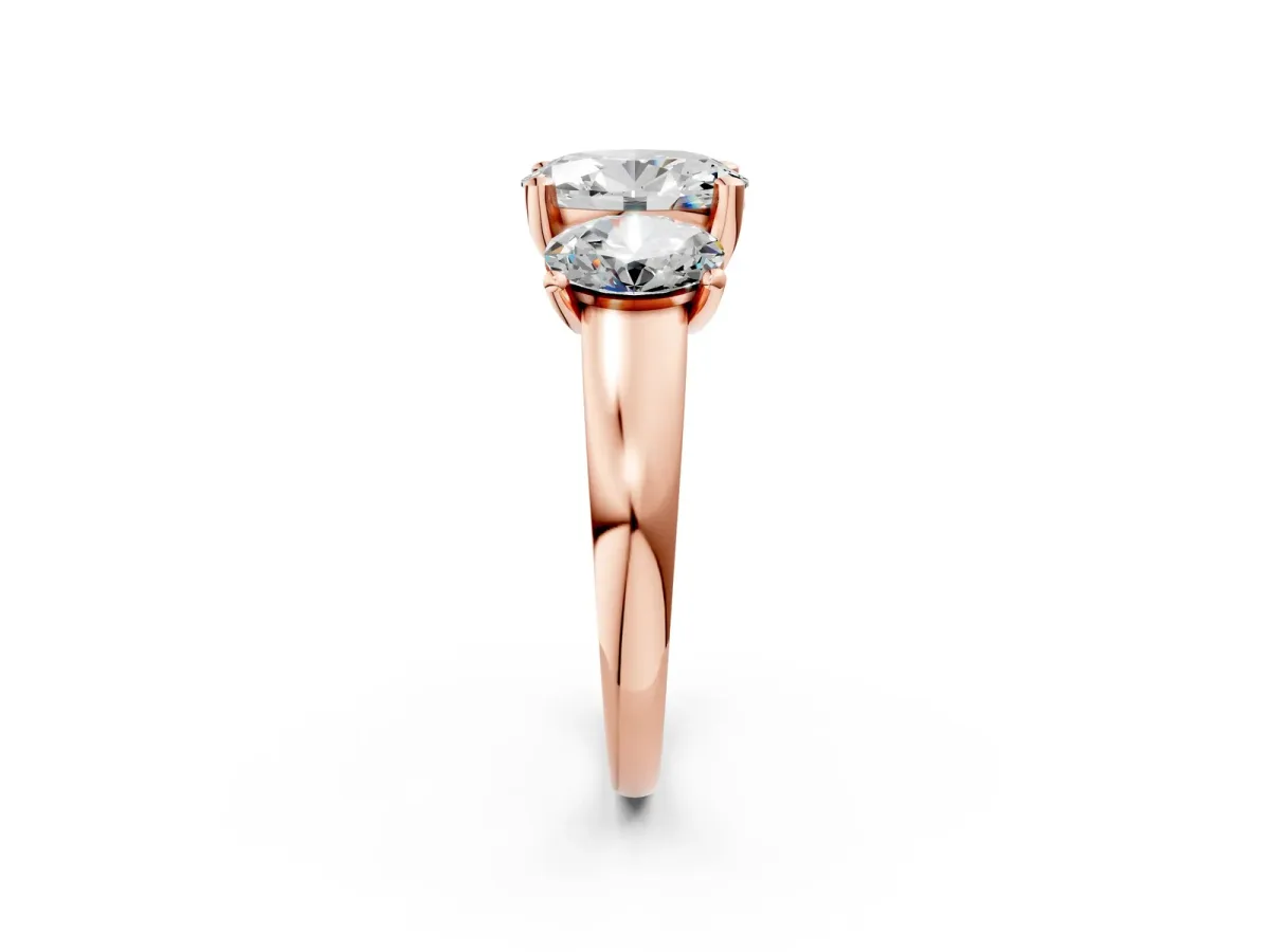 Three-Stone Oval Cut Cut Solitaire Ring with Classic Prong Setting Rose gold