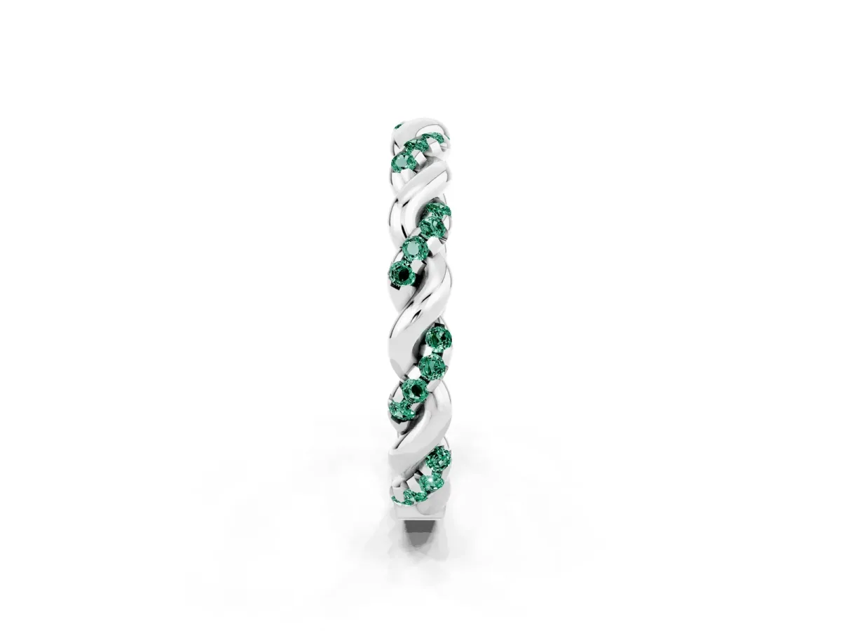 Twisted Pavé Round Green Sapphire Eternity Band Silver