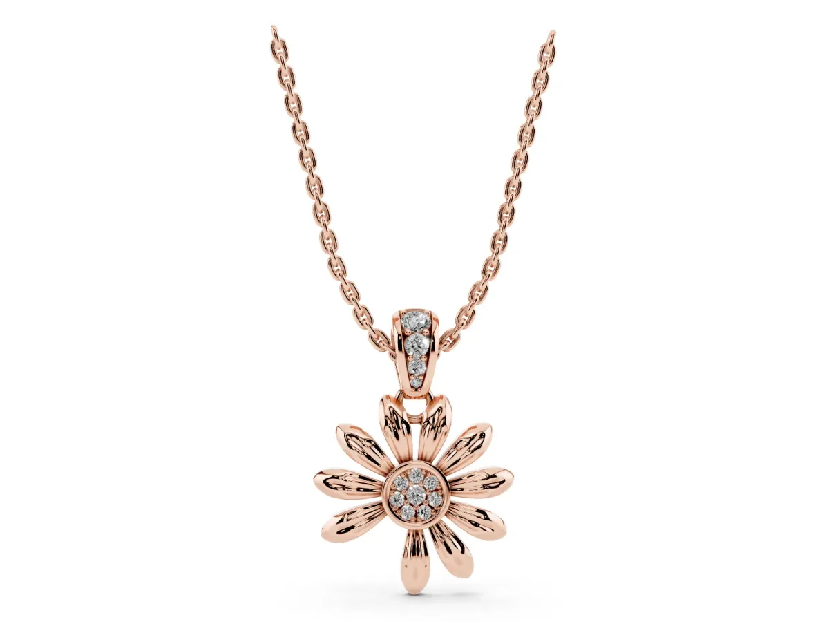 Round Diamond Daisy Flower Pendant with Diamond Accents Rose gold