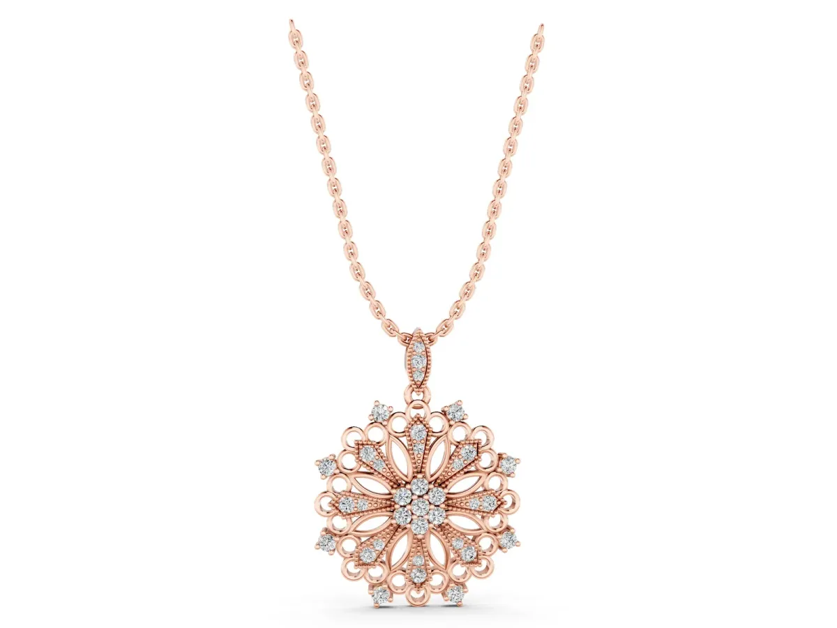 Round Diamond Cluster Milgrain Pendant Rose gold