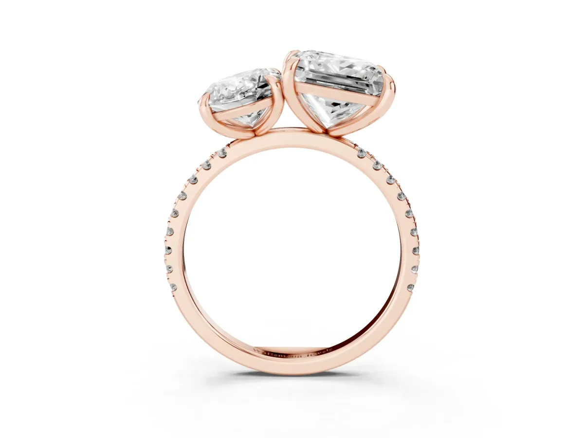 Oval and Princess Toi Moi Ring with Prong Setting and Micro Pave Band Rose gold
