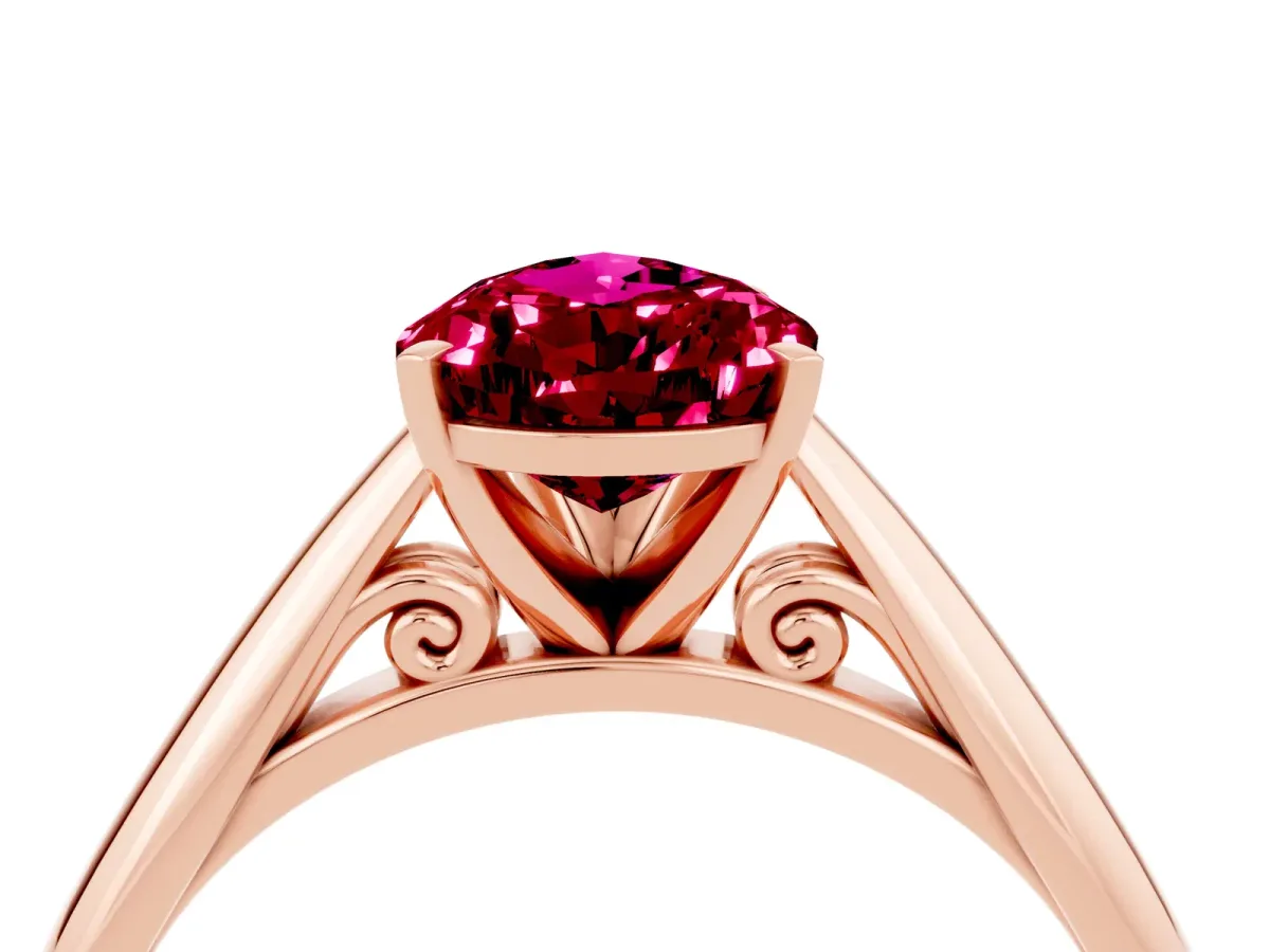 Pear Cut Garnet Solitaire Engagement Ring with Cathedral Setting and Four-Prong Mount Rose gold