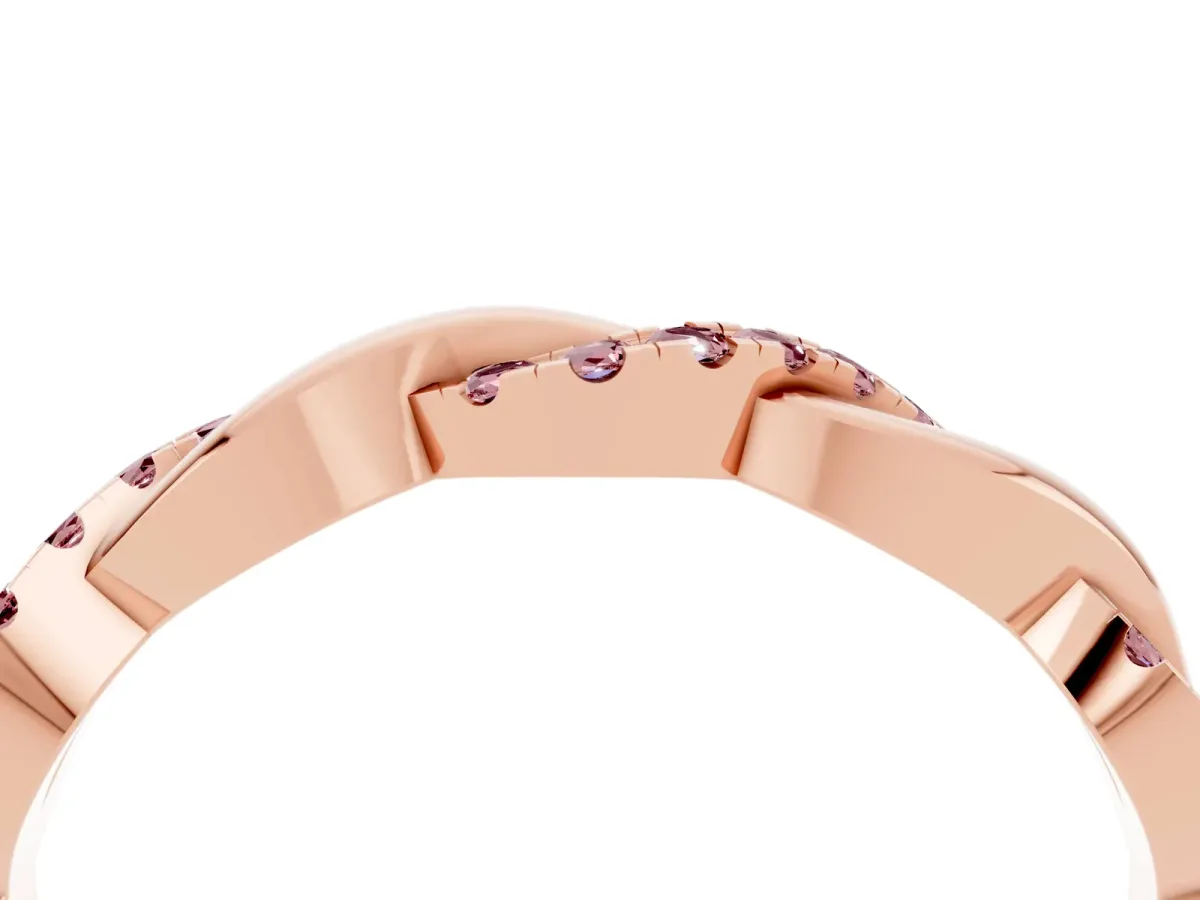Round Morganite Twist Eternity Band with Pavé Setting Rose gold