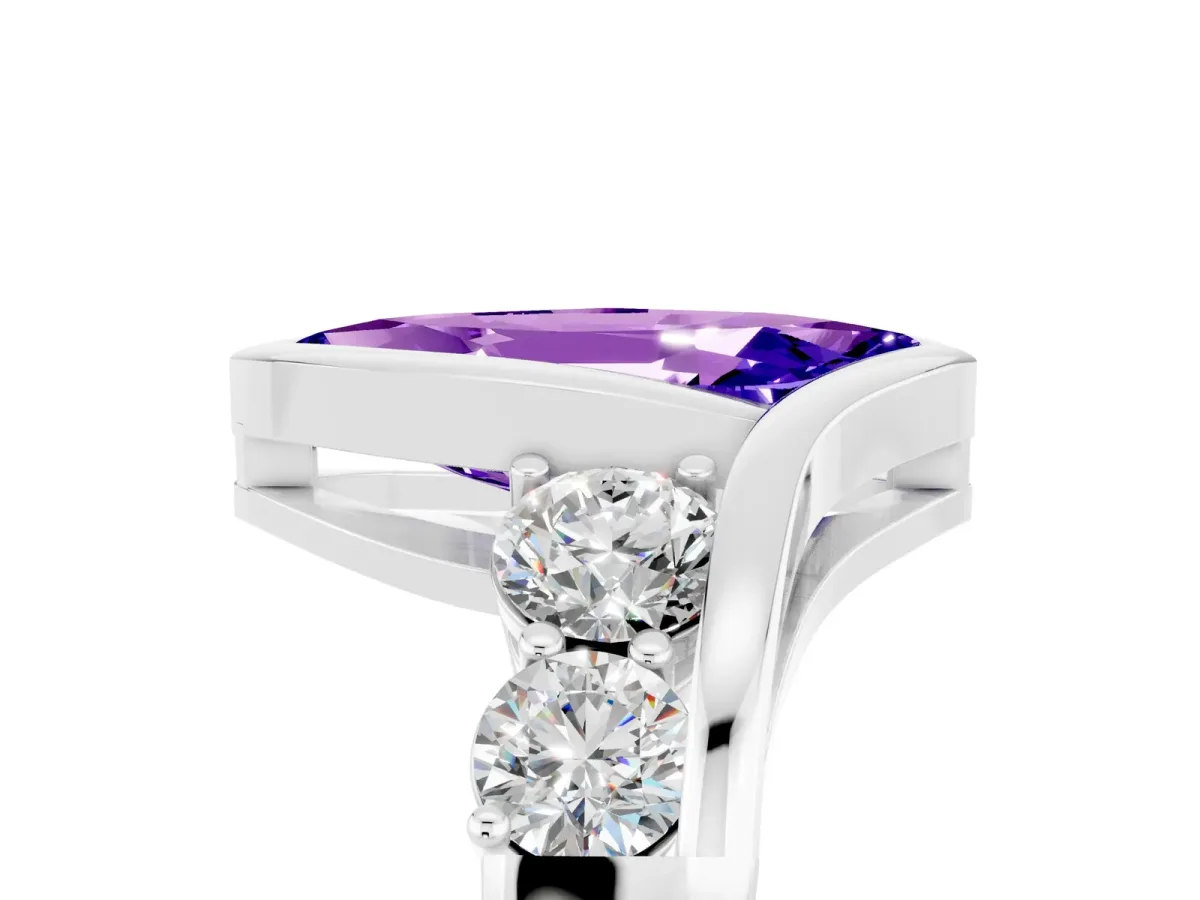 Bezel Set Marquise Cut Tanzanite Bypass Ring with Round Accents Silver