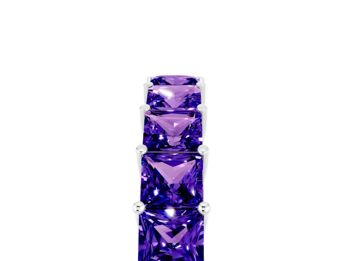 Princess Cut Tanzanite Channel-Set Eternity Band with Prong Setting Silver