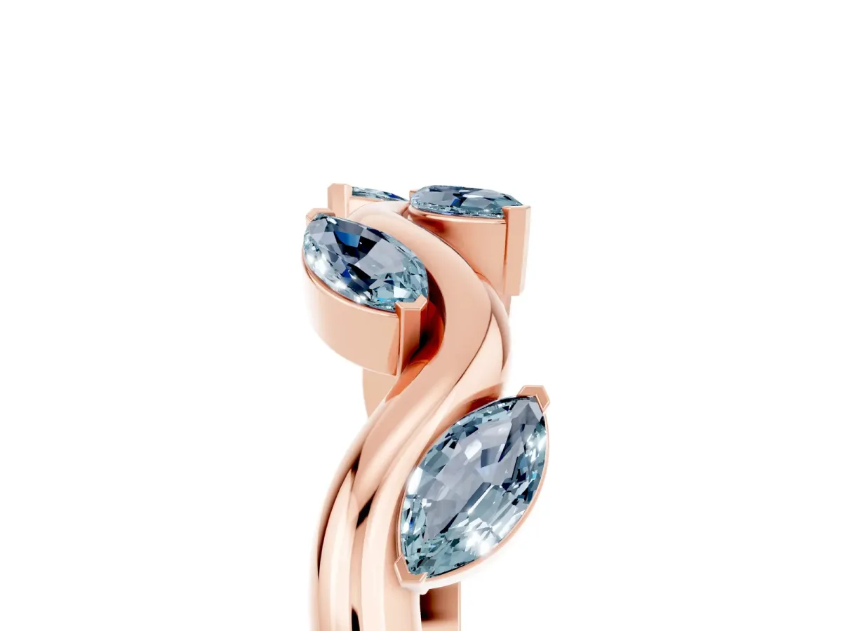 Marquise Aquamarine Twisted Band with Prong Setting Rose gold