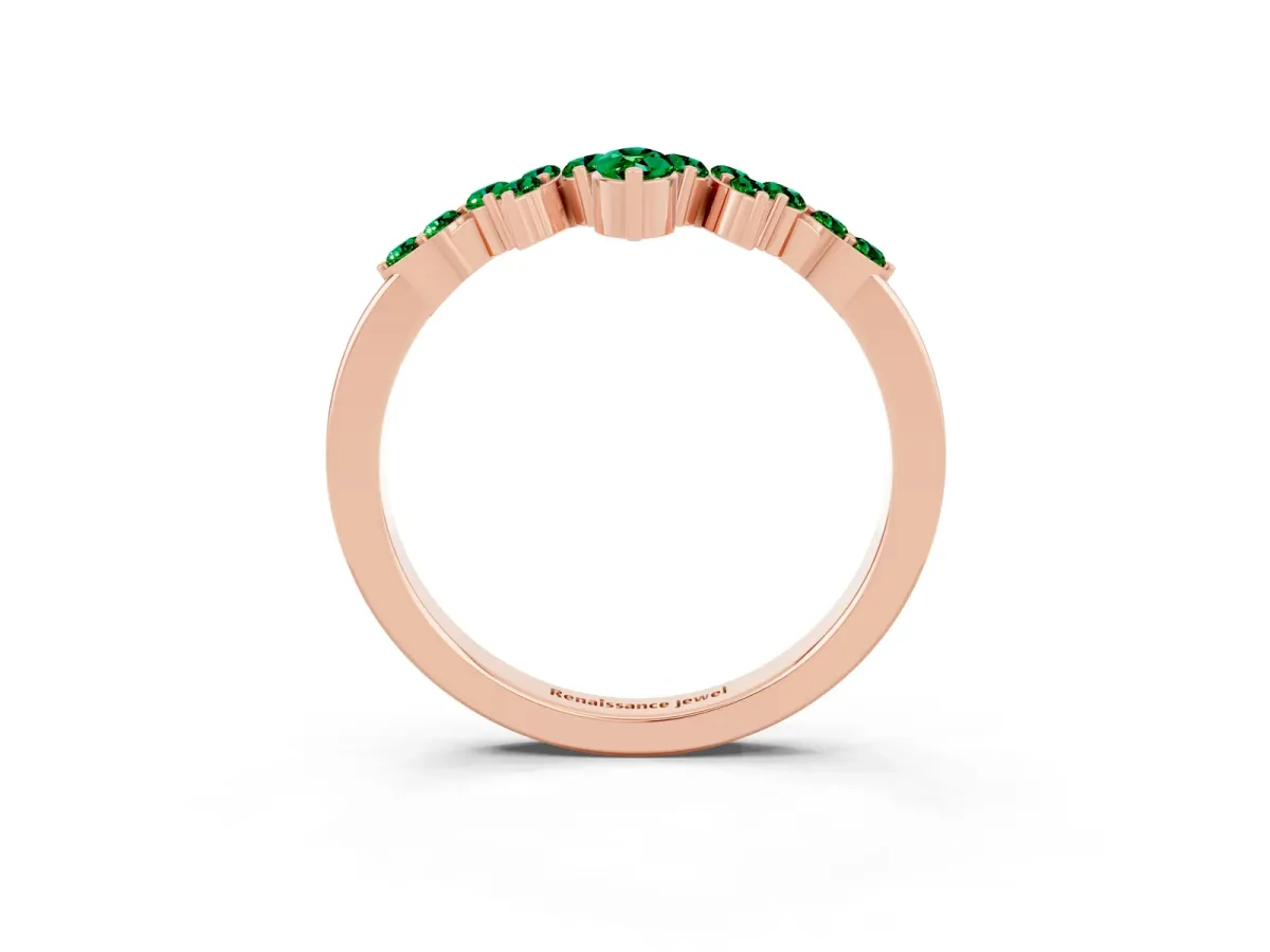 Marquise and Round Emerald Chevron Band with Prong Setting Rose gold