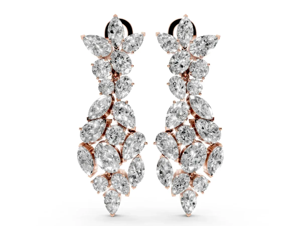 Pear, Marquise and Oval Diamond Floral Drop Earrings Rose gold