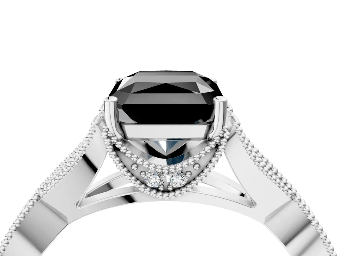 Fancy Black Radiant Cut Cut Diamond Twisted Band with Milgrain Pave Setting and Four-Prong Setting Platinum