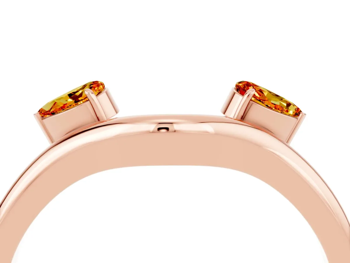 Pear Cut Citrine Two-Stone Open Band Ring with Prong Setting Rose gold