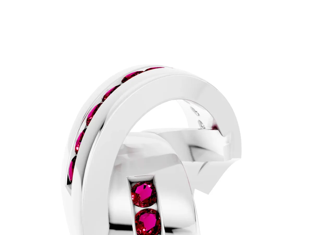 Pavé Round Garnet Crossover Band with Channel Setting Platinum