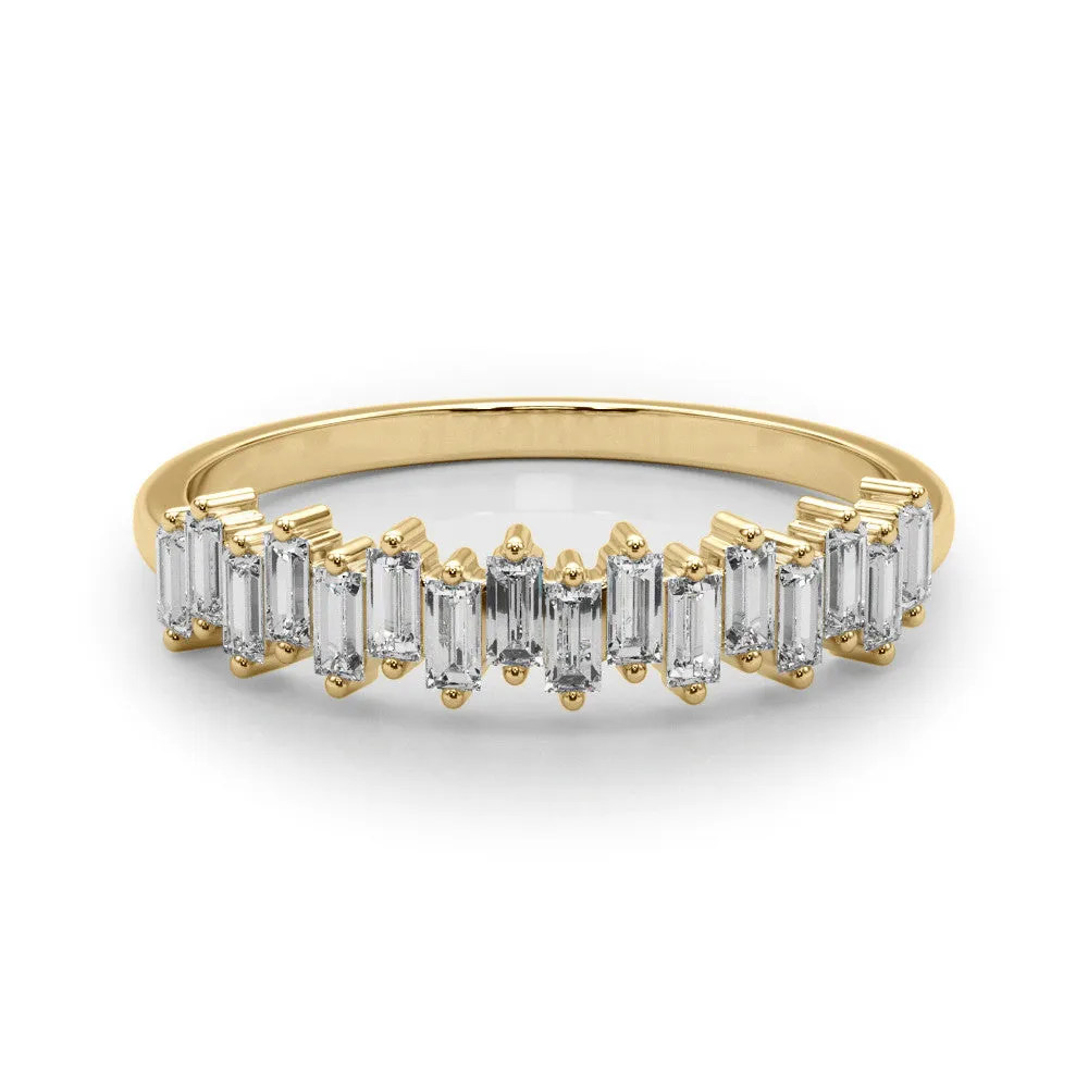 Baguette Diamond Bar Set White Gold Band with Shared Prong Setting Yellow gold