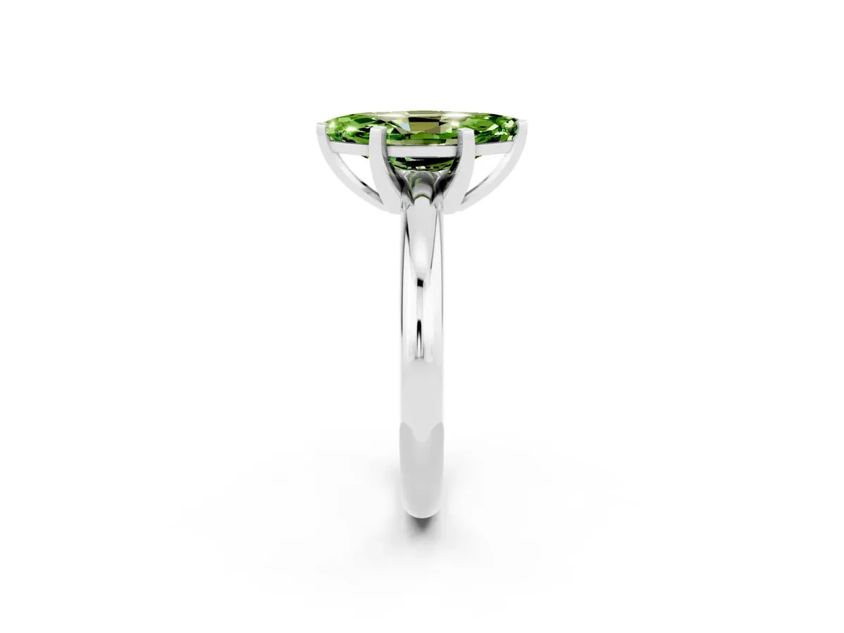 Marquise Cut Peridot Solitaire Engagement Ring with Round Band and Four-Prong Setting Silver