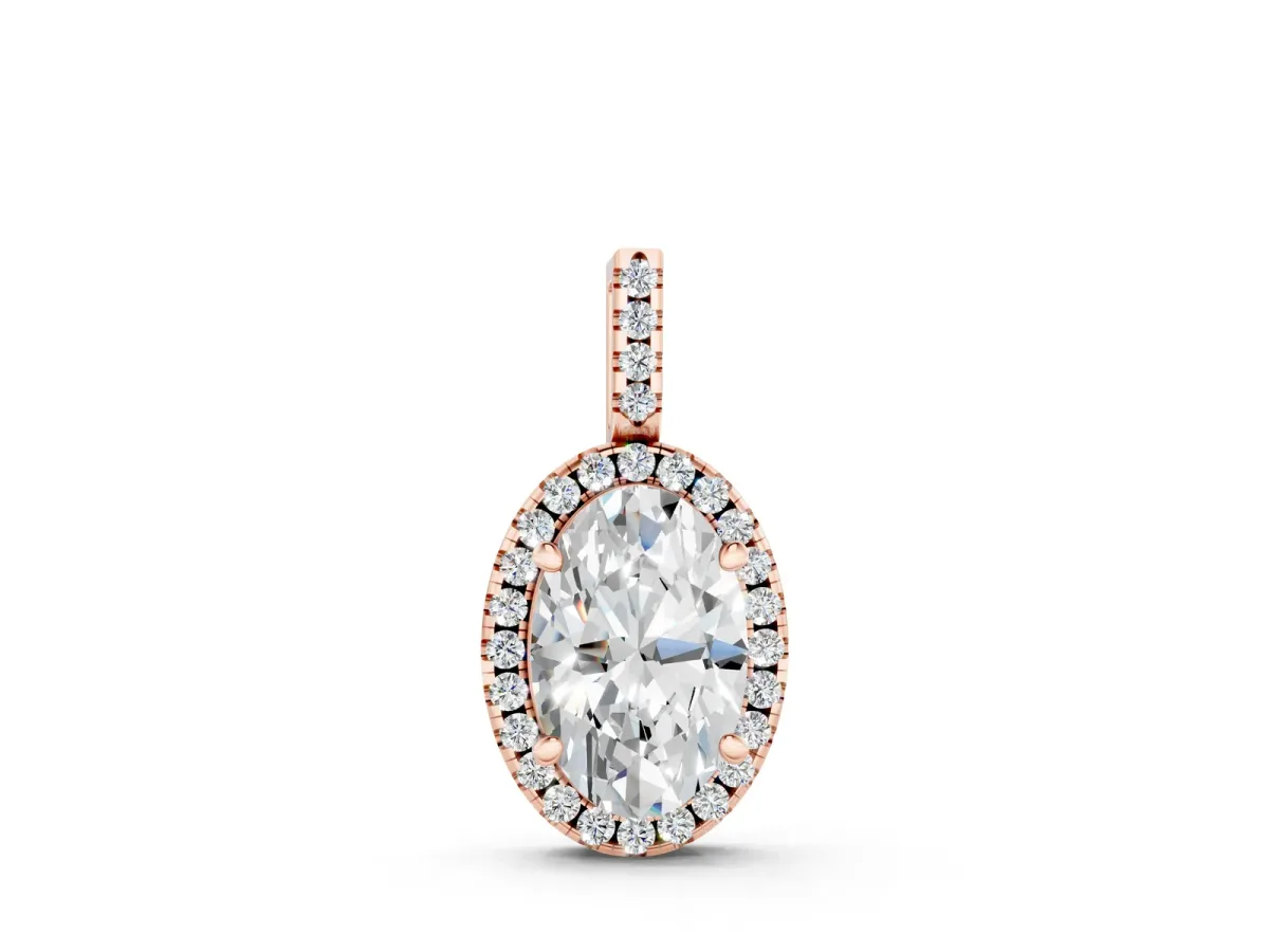 Oval Halo Diamond Pendant with Prong Setting Rose gold