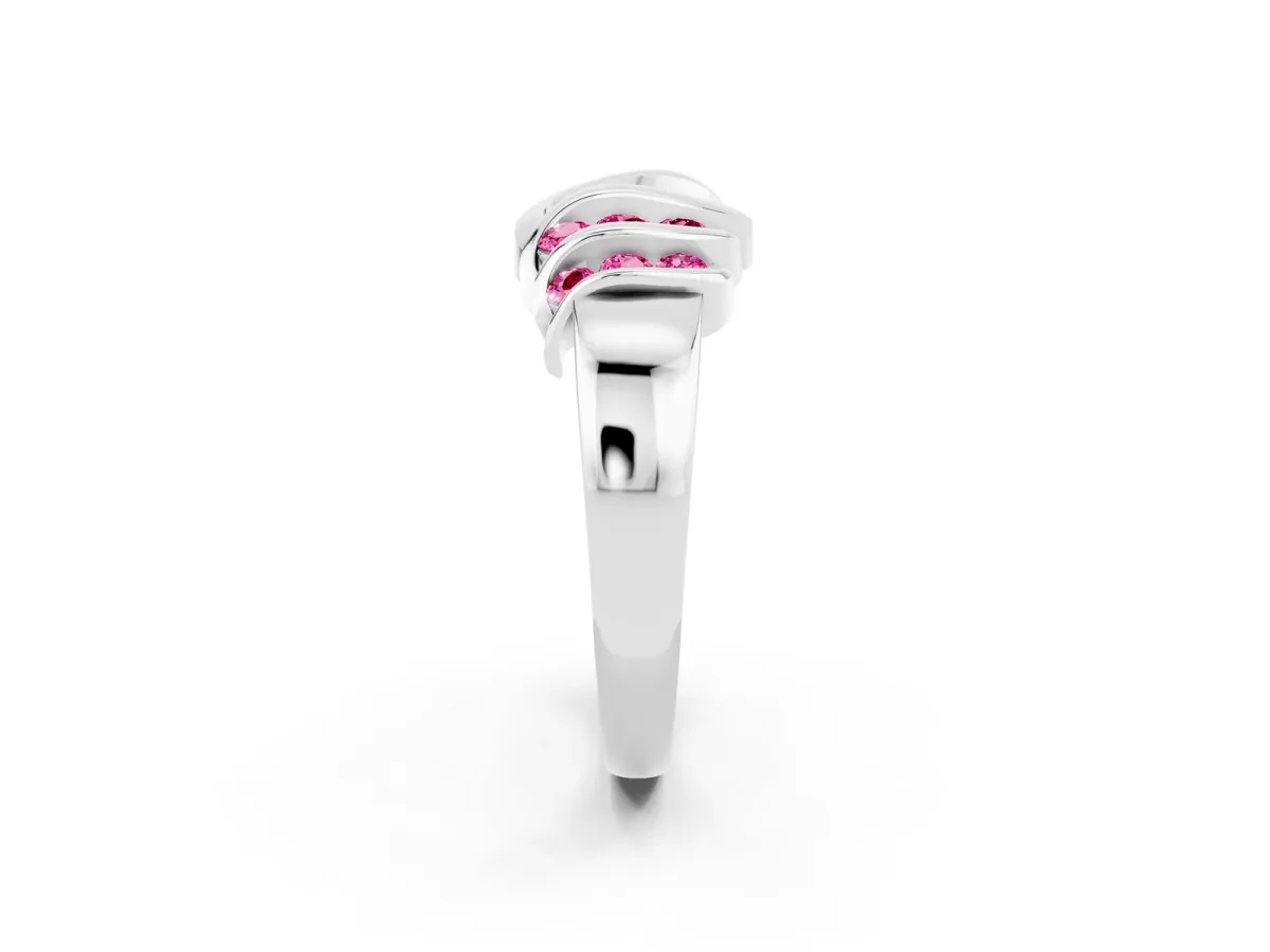 Round Pink Sapphire Multi-Row Crossover Band White gold