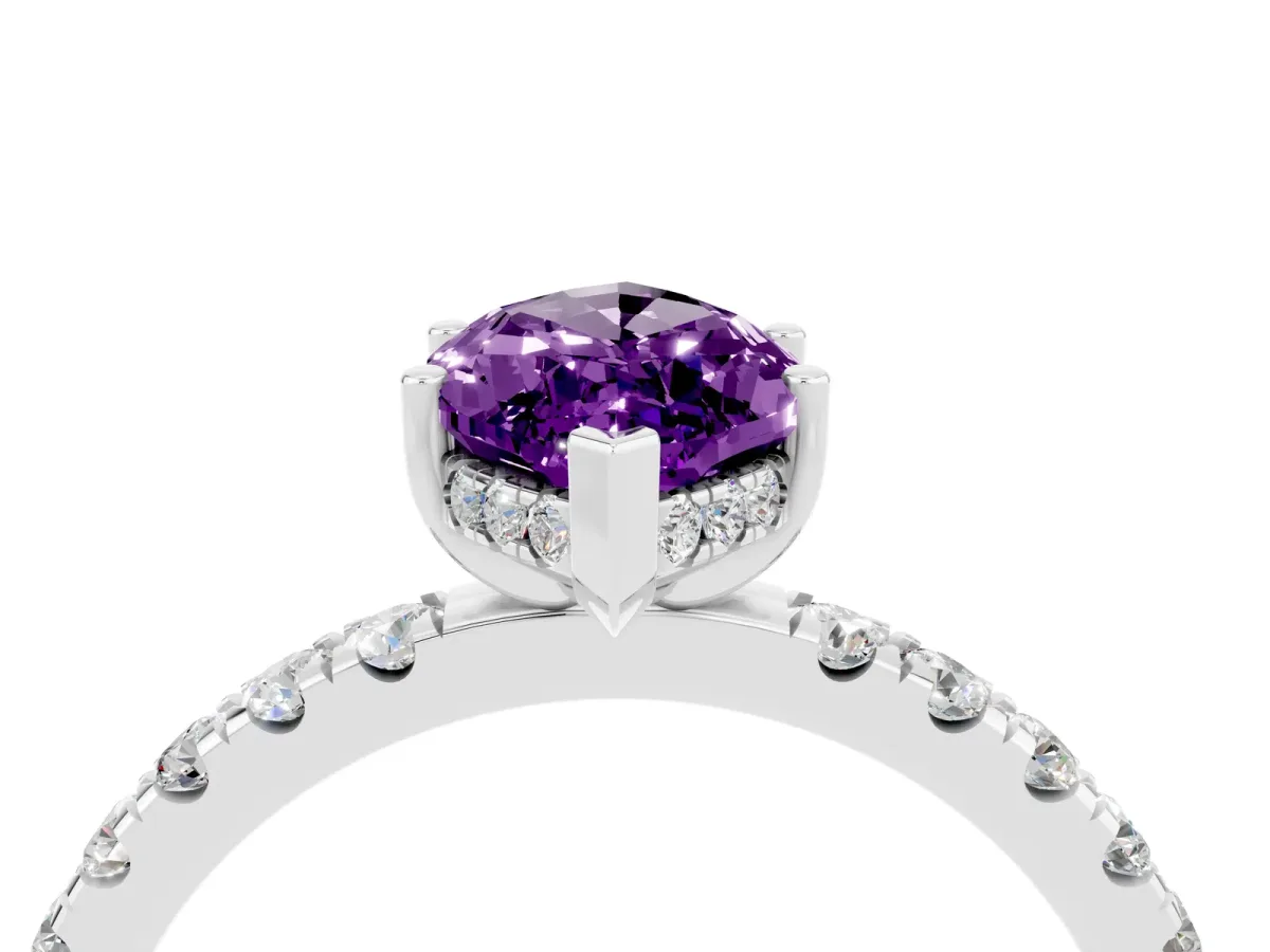 Marquise Cut Amethyst Pave Band Solitaire Ring with Round and Prong Setting Platinum