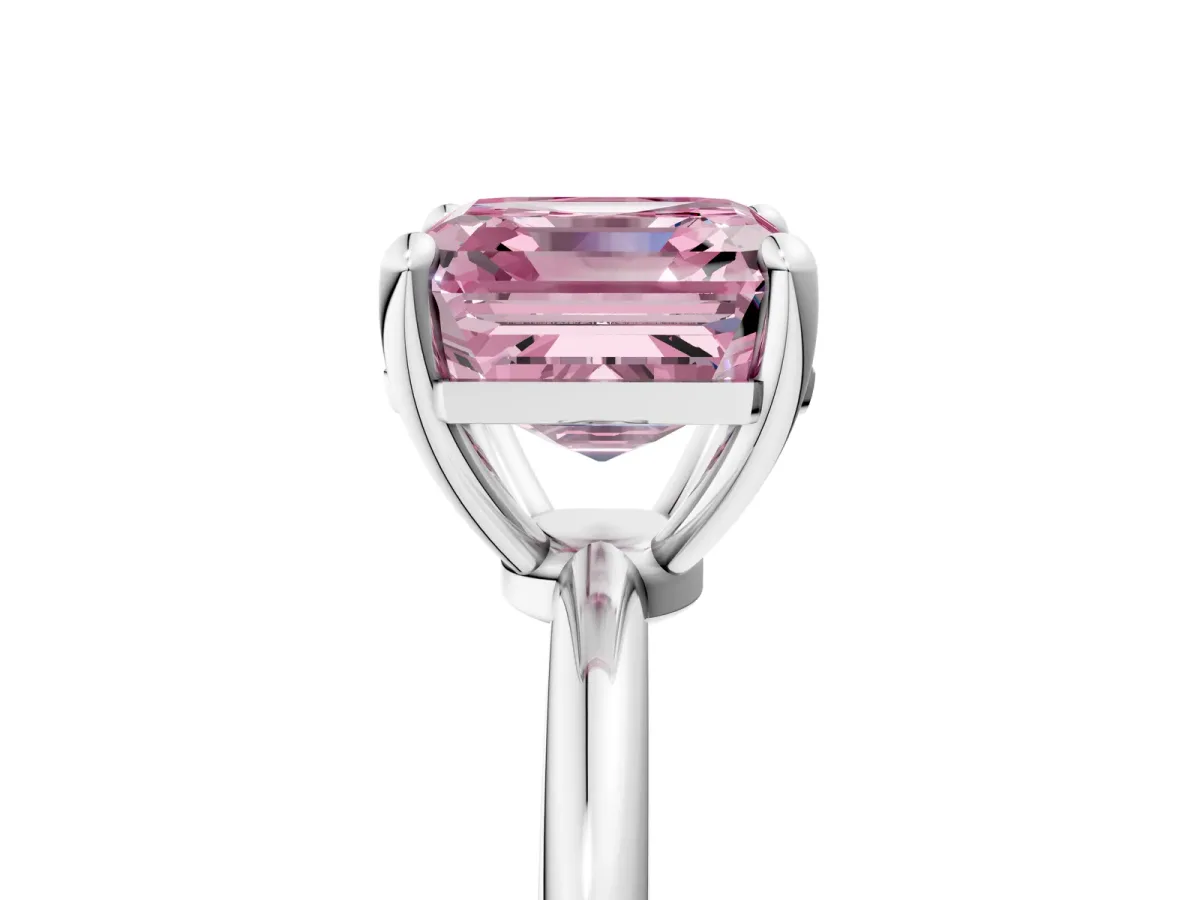 Fancy Pink Asscher Cut Solitaire Diamond Ring with 4-Prong Setting on a Classic Band White gold