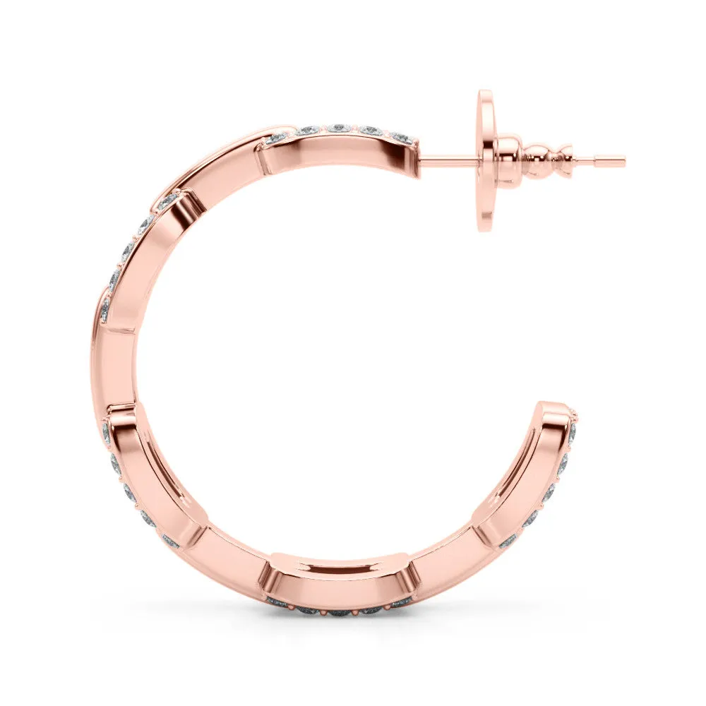 Pavé Round Diamond Link Hoop Earrings with Prong Setting Rose gold