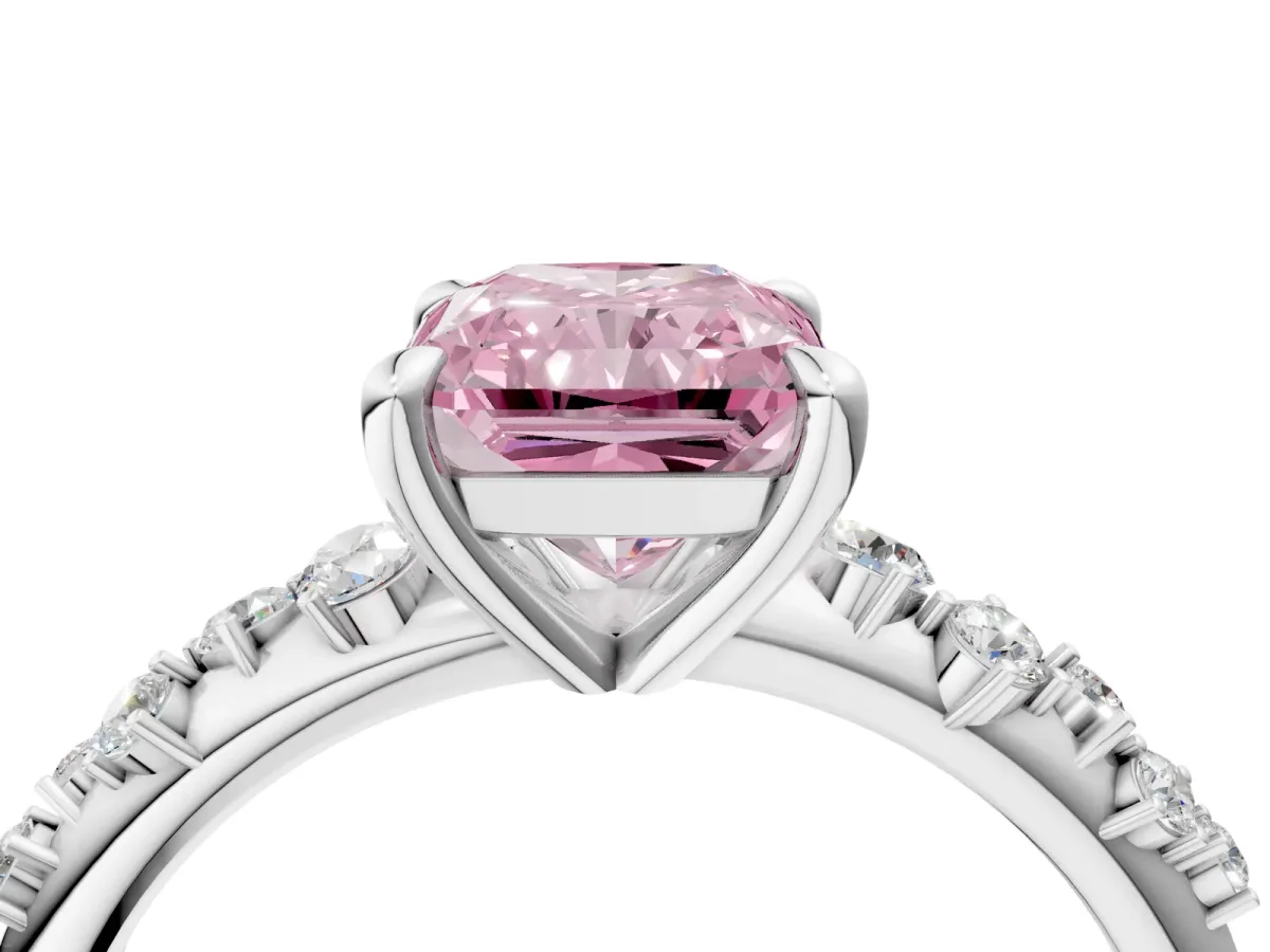 Fancy Pink Radiant Cut Cut Diamond Vine Band with Four-Prong Setting Platinum