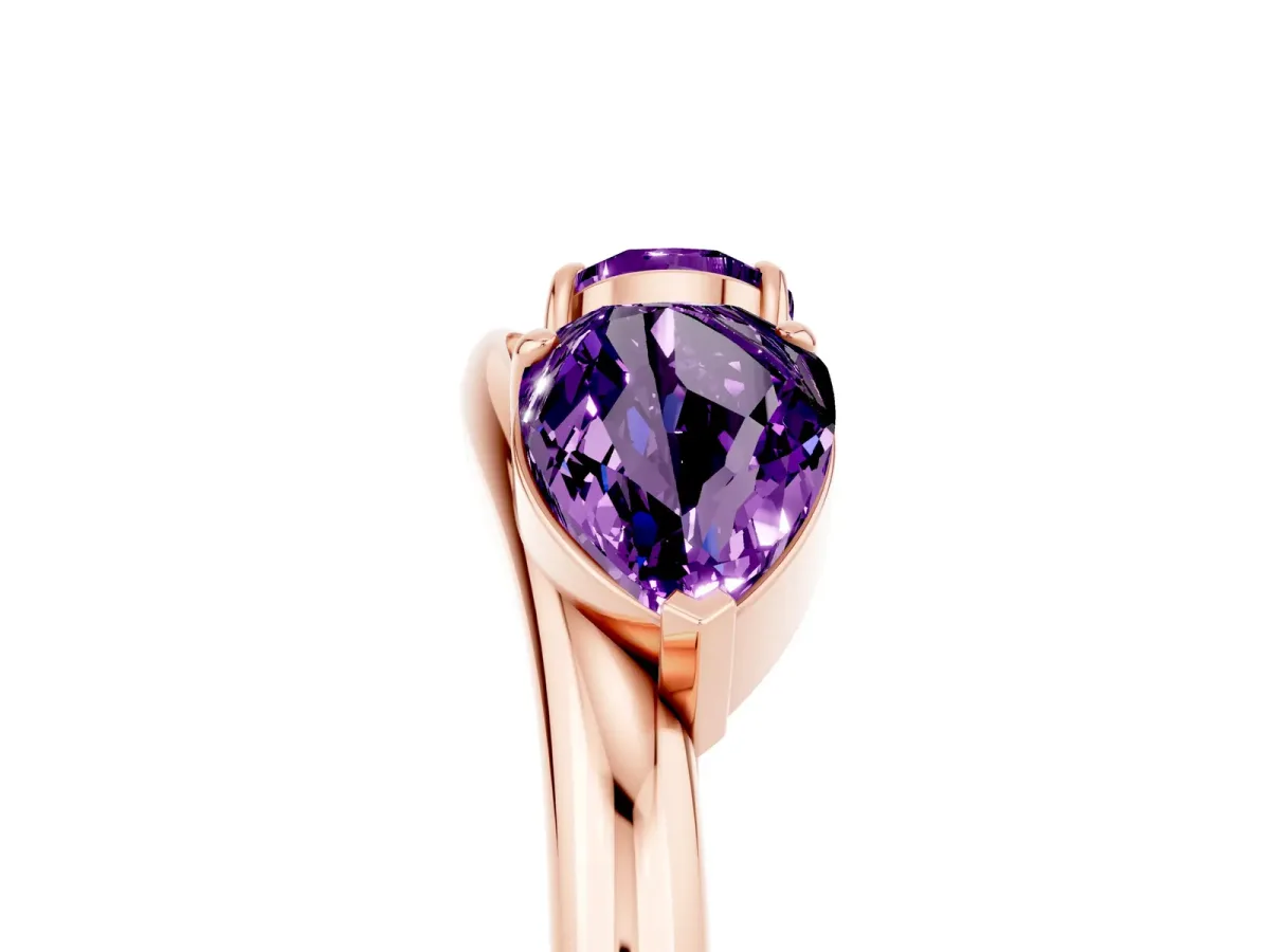 Two-Stone Pear Amethyst Bypass Ring with Prong Setting Rose gold