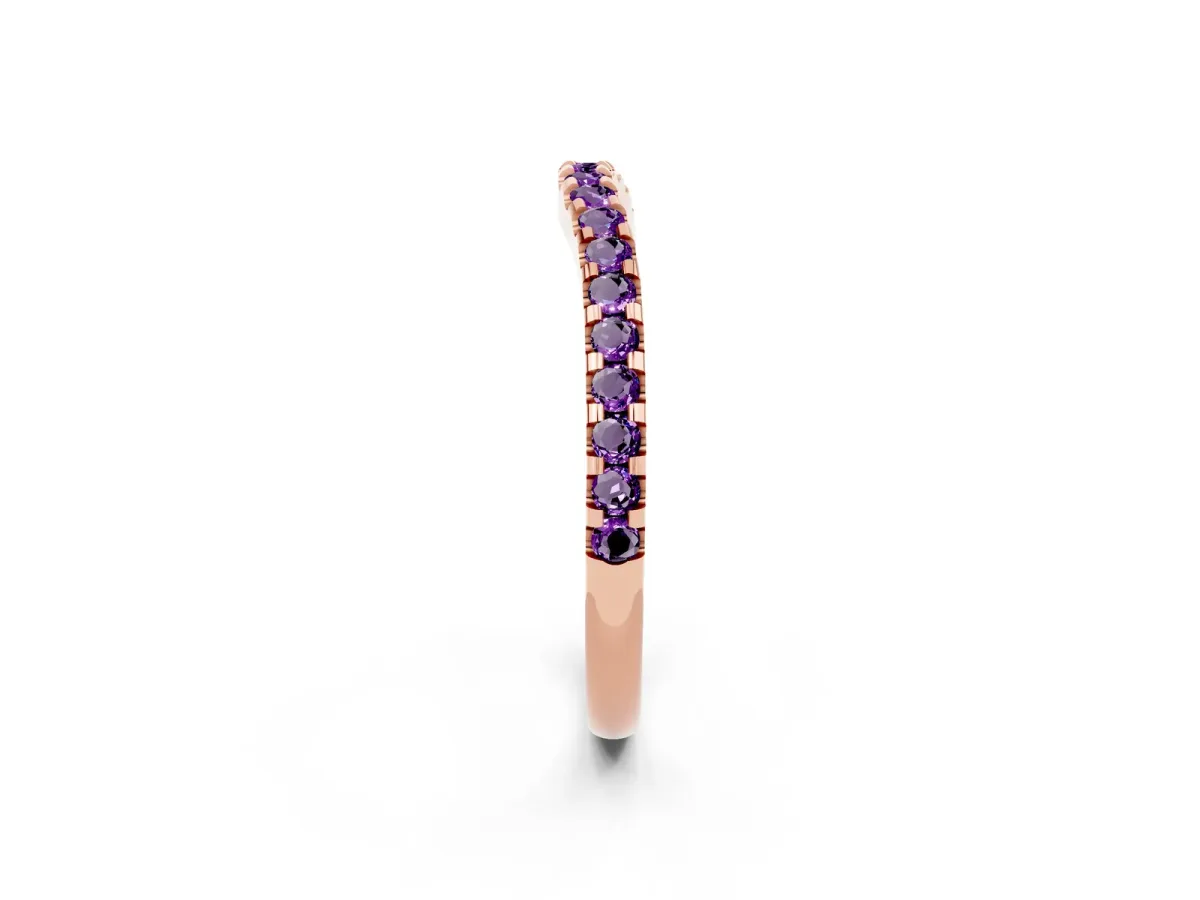 Round Amethyst Pavé Curved Wedding Band Rose gold