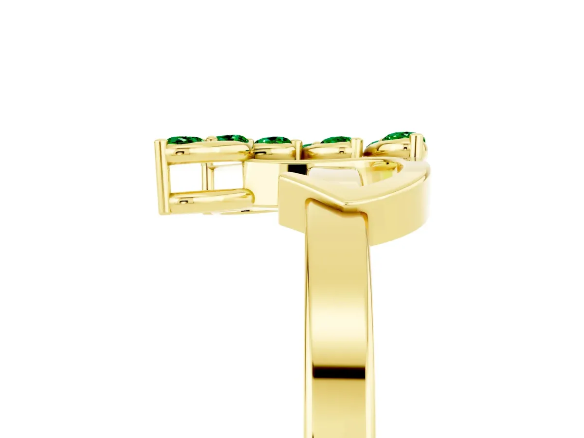 Marquise Emerald Cluster Bypass Ring with Prong Setting Yellow gold