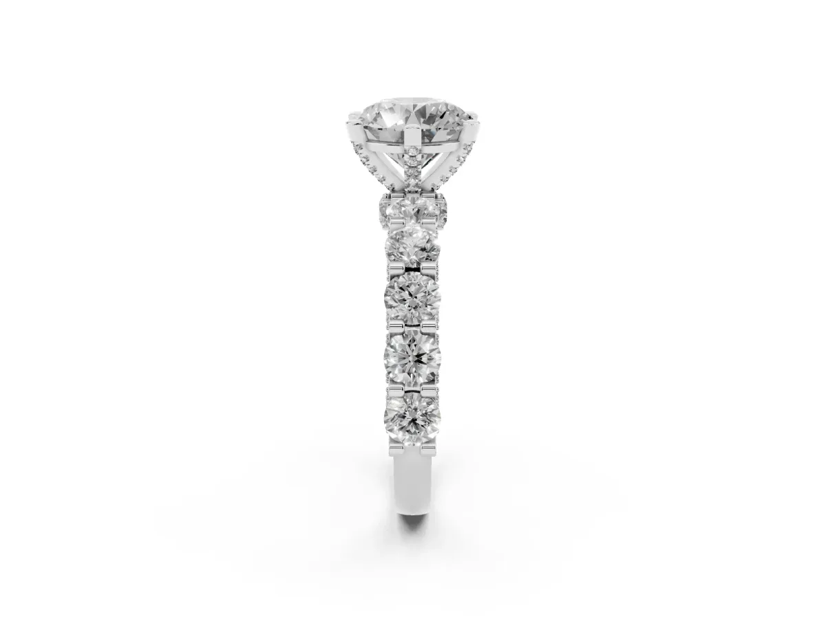 Round Diamond Mens Ring with Graduated Side Stones Silver