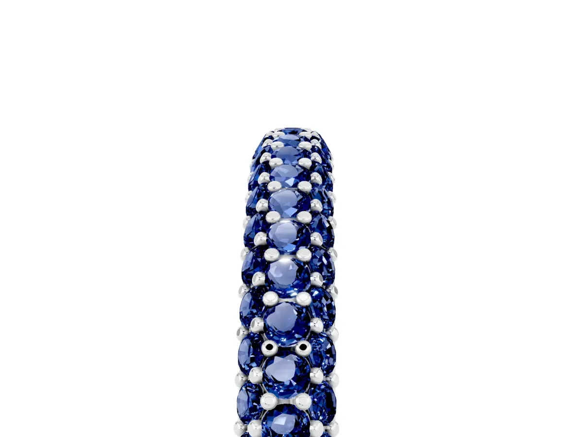 Round Blue Sapphire Pavé Eternity Band with Shared Prong Setting White gold