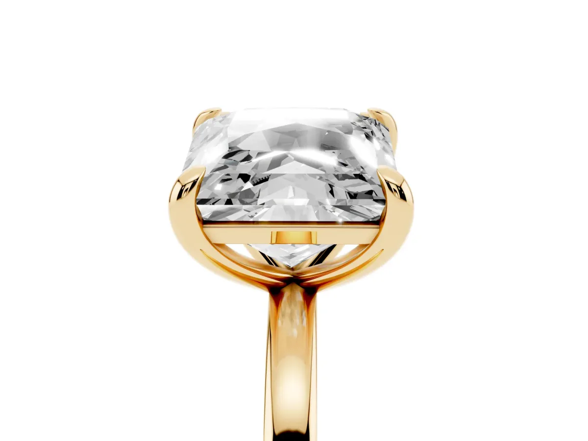 Cushion and Princess Toi Moi Ring with Prong Setting and Plain Band Yellow gold