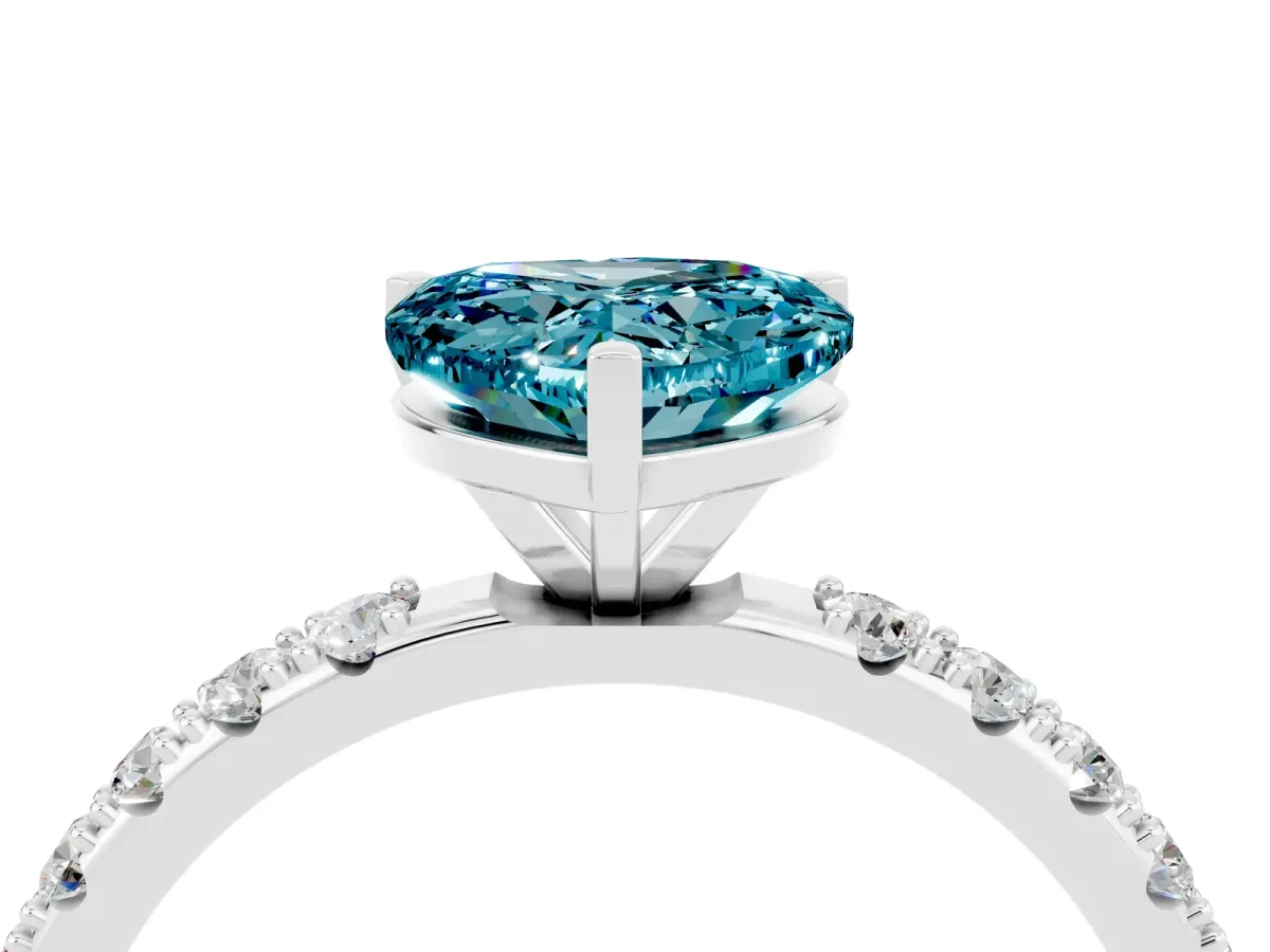 Heart Cut Blue Topaz Solitaire Pavé Band with Four-Prong Setting Silver