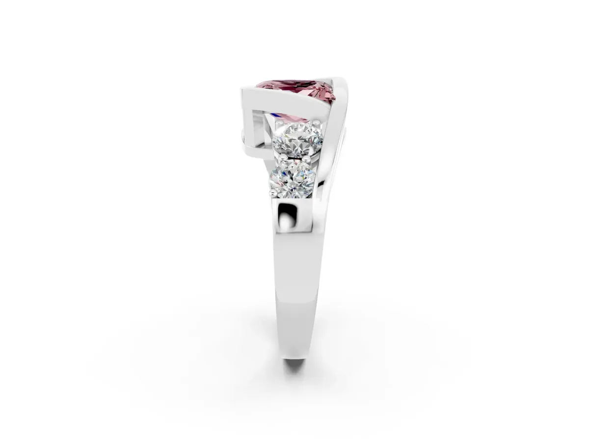 Bezel Set Princess Cut Morganite Bypass Ring with Round Accents Silver