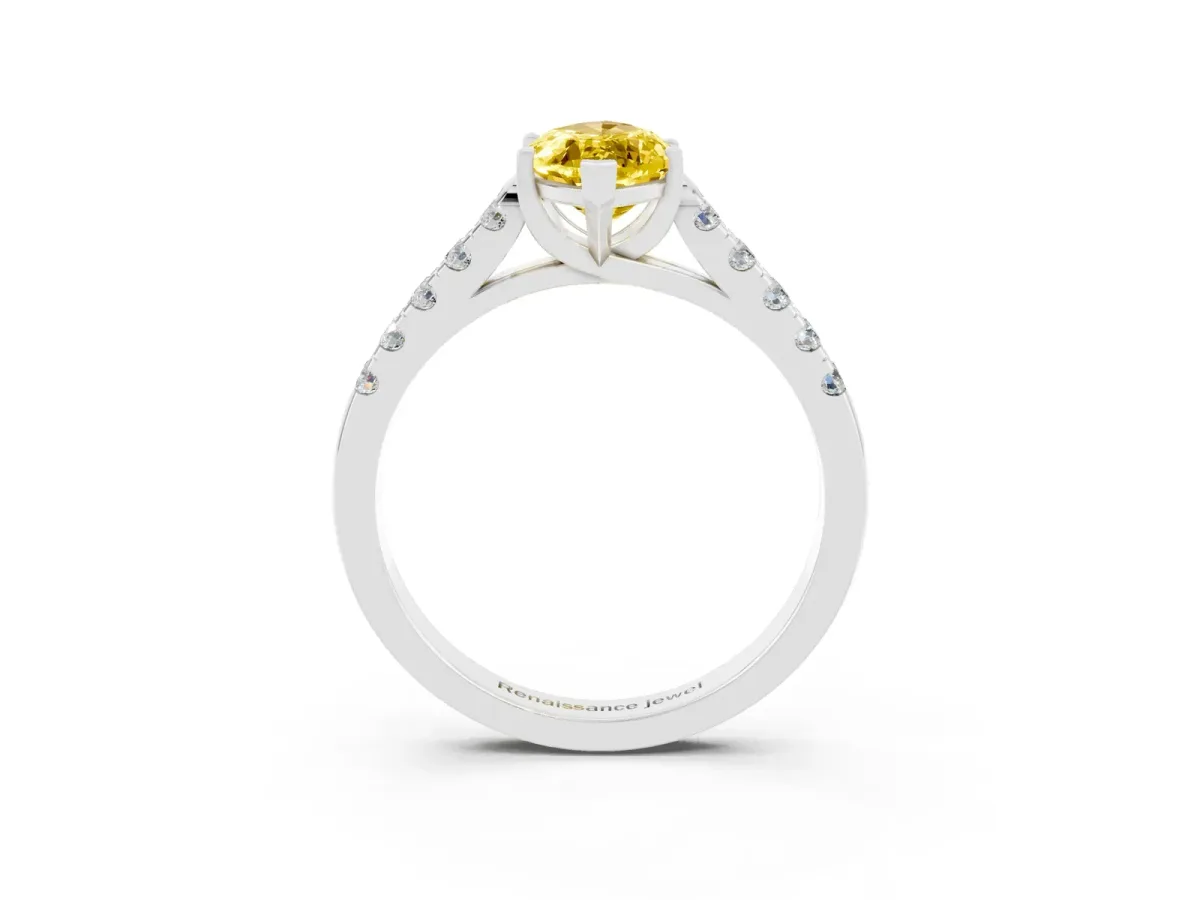 Marquise Cut Yellow Sapphire Pavé Band Solitaire Ring with Prong Setting Silver