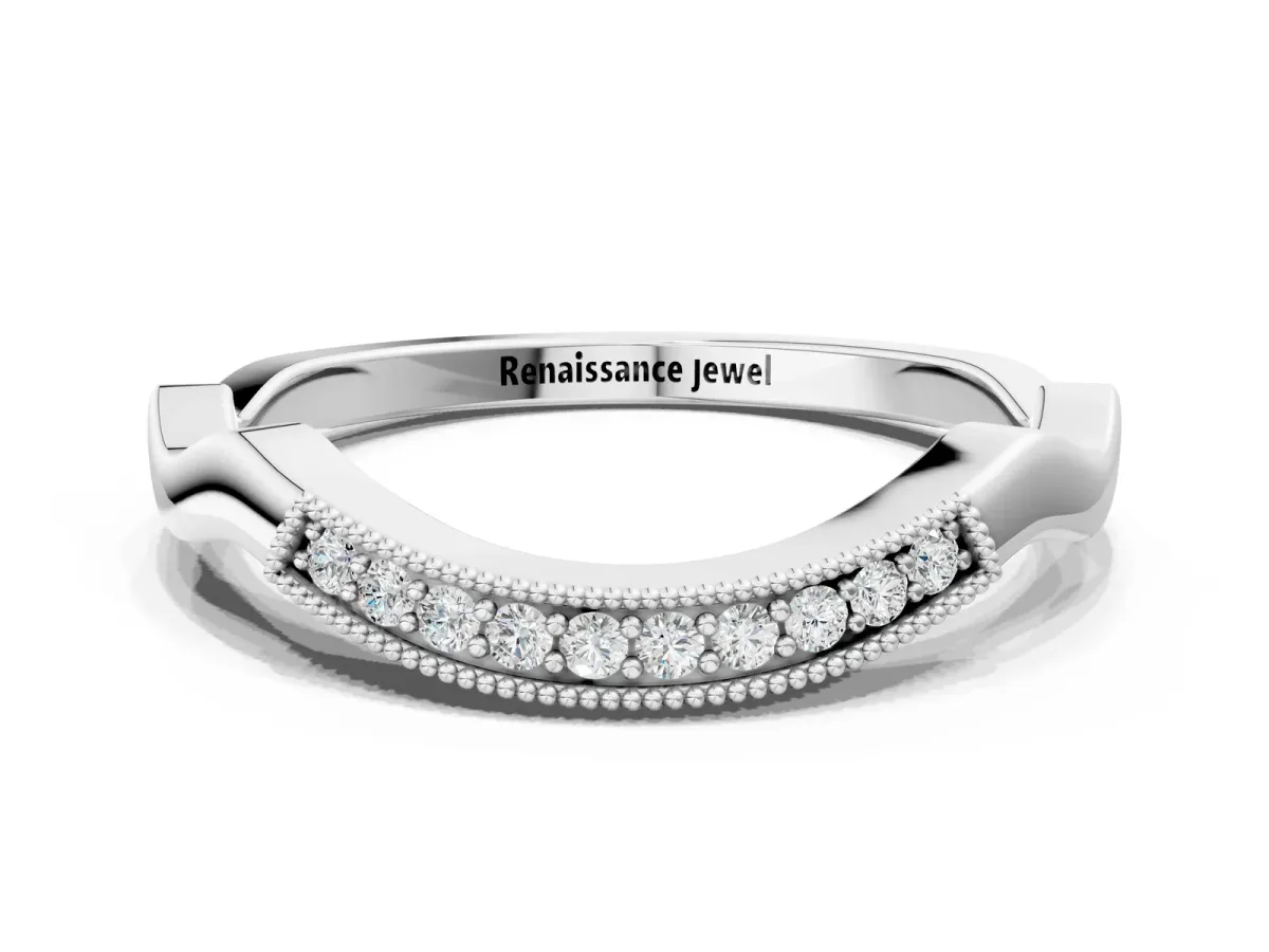 Milgrain Curved Diamond Pavé Band with Round Stones Platinum