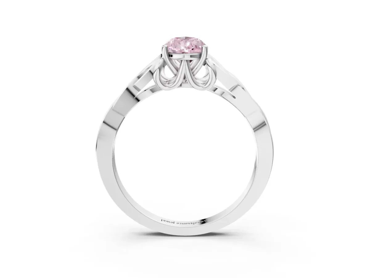 Fancy Pink Pear Cut Diamond Solitaire Celtic Knot Ring with Four-Prong Setting White gold