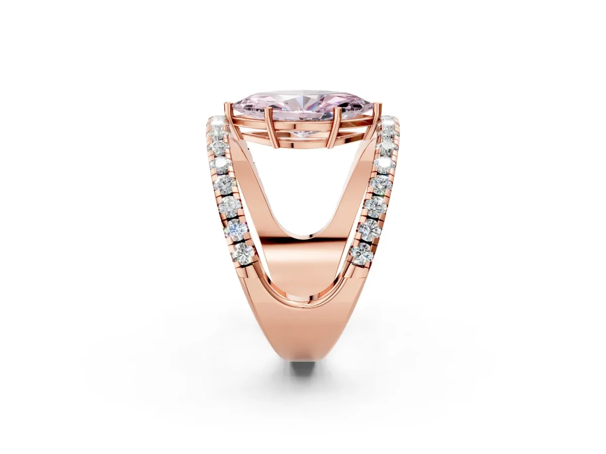 Fancy Pink Marquise Cut Solitaire Split Shank Pave Diamond Ring Rose gold
