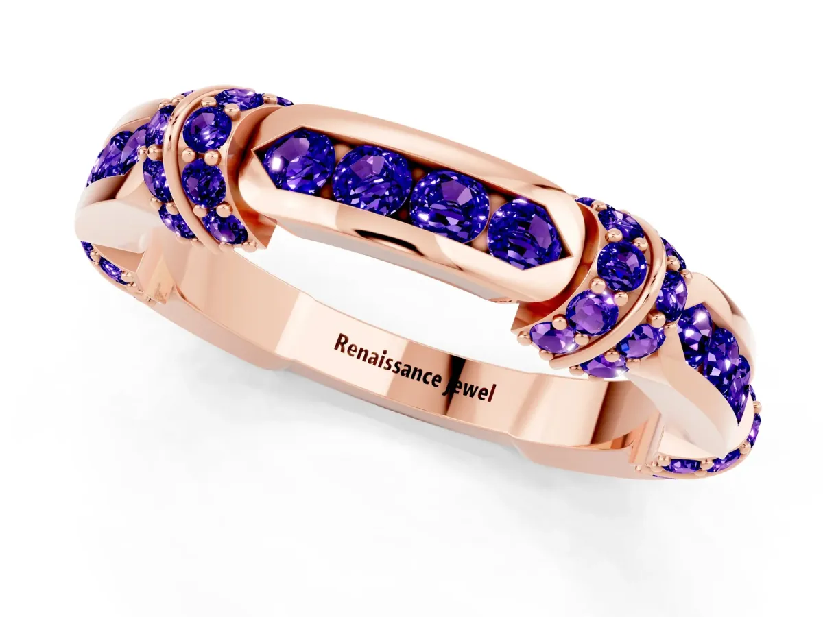 Pavé Round Tanzanite Link Band with Bezel Setting Rose gold