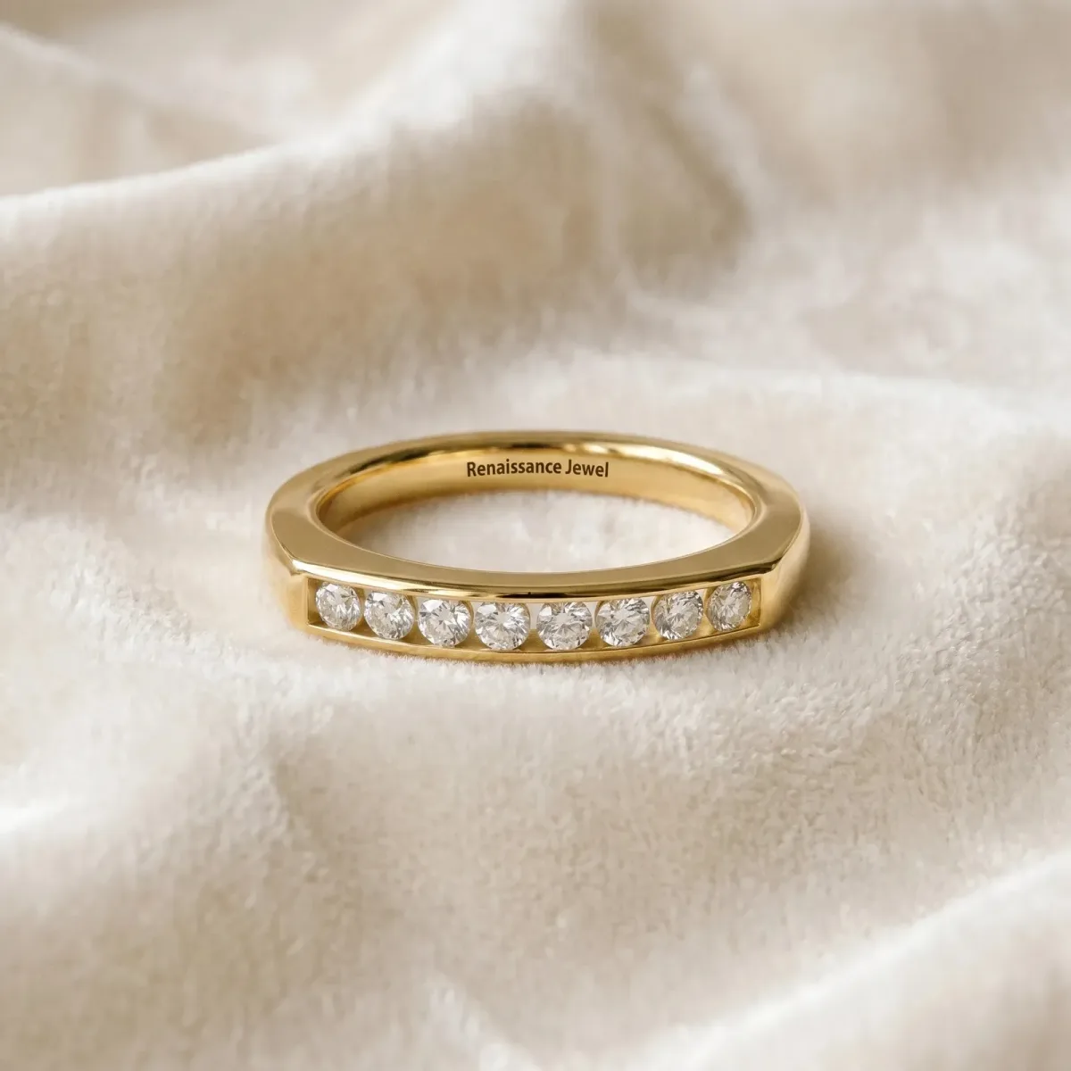 Channel Set Round Diamond Flat Band Yellow gold