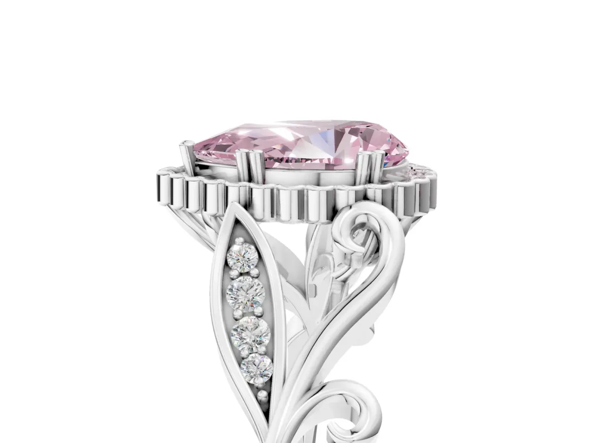 Fancy Pink Pear Cut Diamond Halo Ring with Vintage Split Shank and Four-Prong Setting Platinum