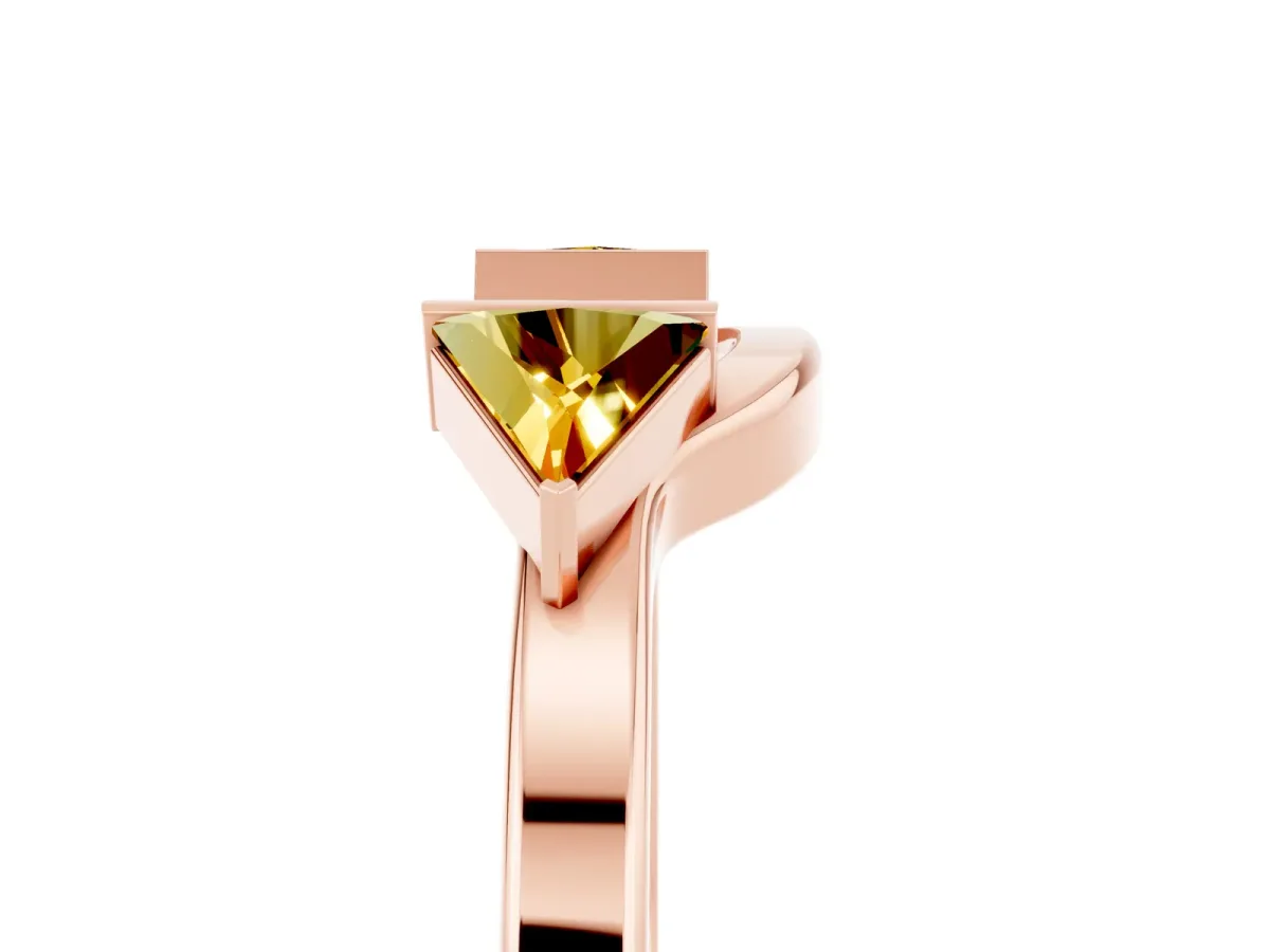 Trillion Citrine Open Band Ring with Bezel Setting Rose gold