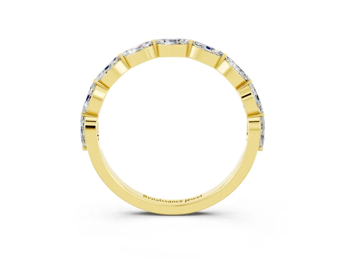 Marquise Moissanite Half Eternity Band with Prong Setting Yellow gold