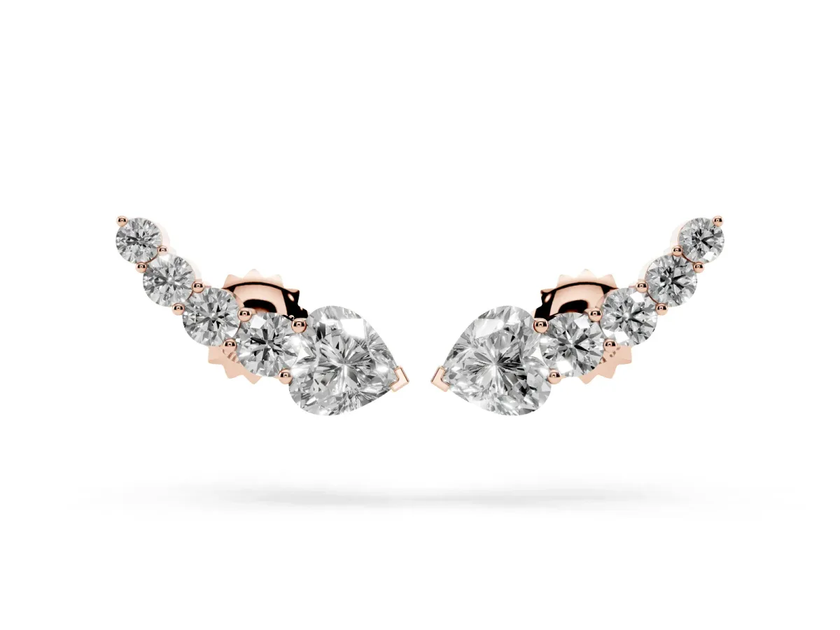 Round and Heart Diamond Petite Ear Climber Earrings Rose gold