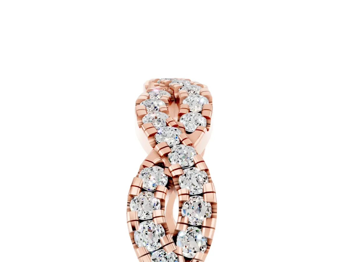 Round Moissanite Twisted Eternity Band with Pavé and Shared Prong Setting Rose gold
