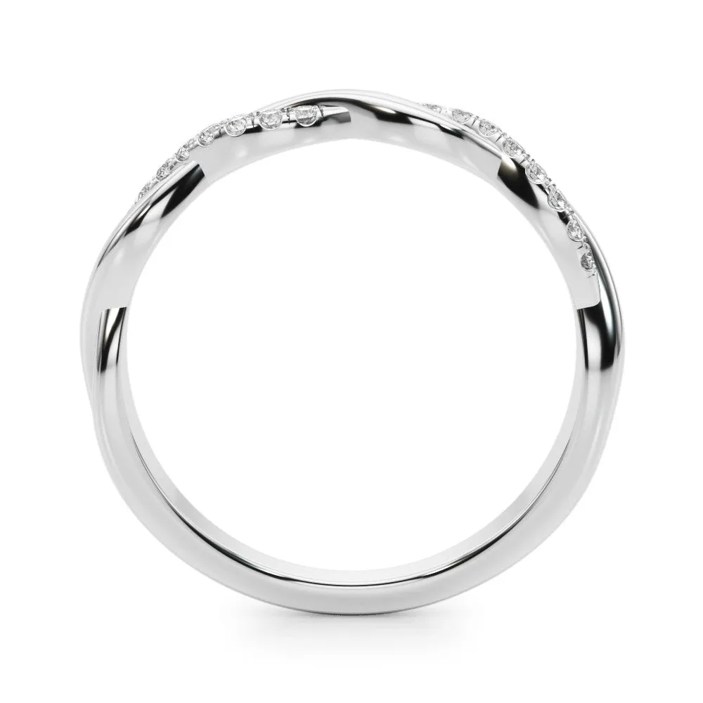 Twisted Pave Round Diamond Infinity Band with Shared Prong Setting White gold
