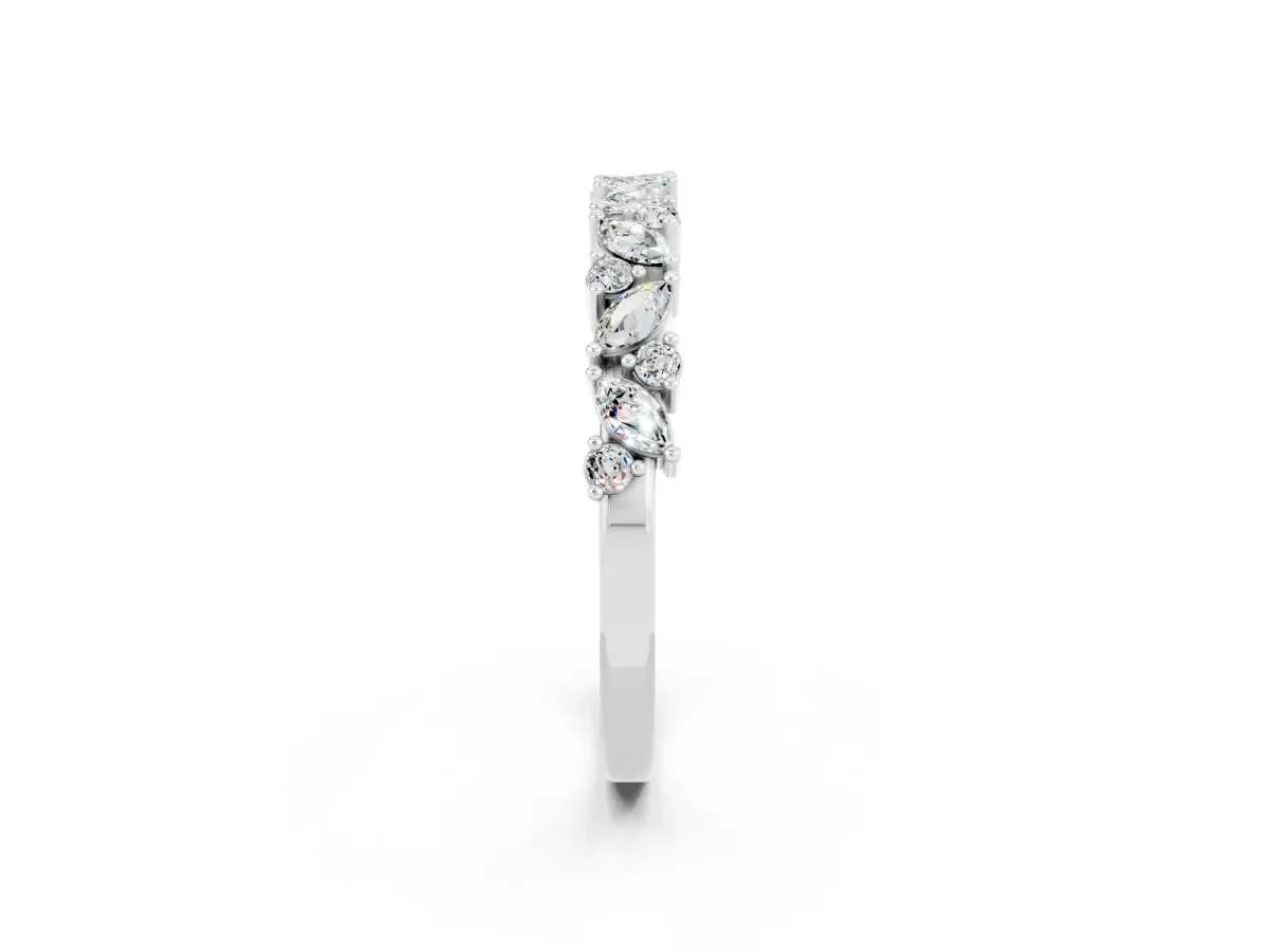 Marquise and Round Moissanite Vine Eternity Band with Prong Setting Silver