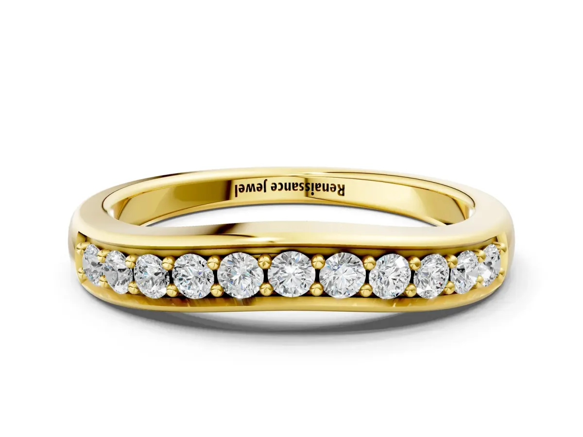 Channel Set Round Diamond Curved Band Yellow gold