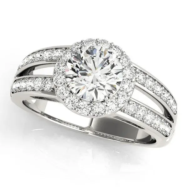 Asscher Cut Diamond Halo Ring with Split Shank Pavé Band and Four-Prong Setting Platinum
