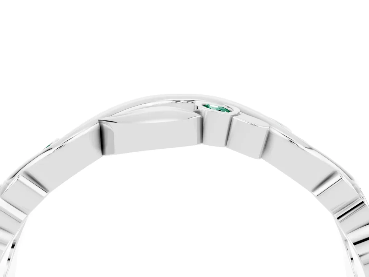 Round Green Sapphire Leaf Eternity Band with Bezel Setting White gold