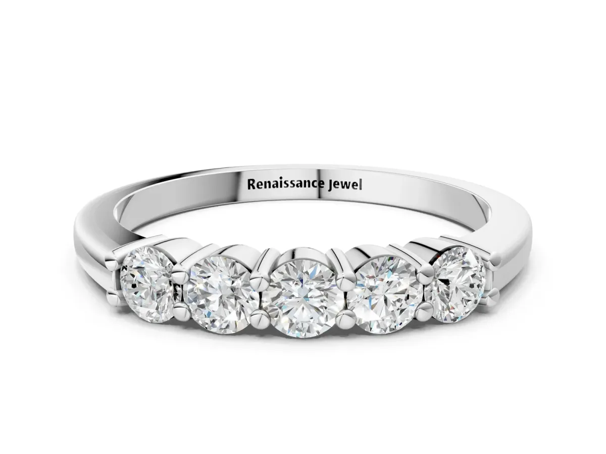 Round Cut Diamond Prong Set Half-Eternity Band White gold