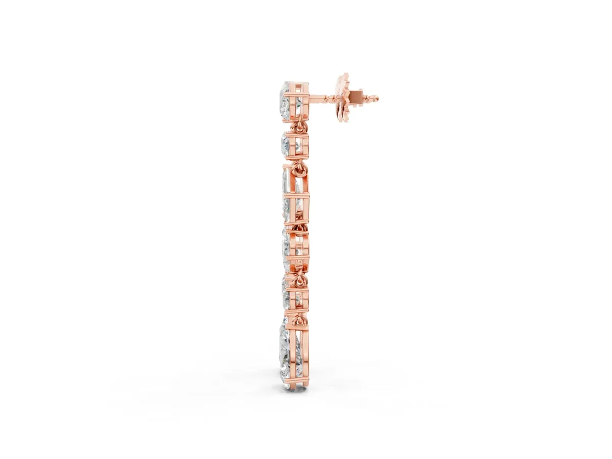 Pear, Oval, Emerald and Round Diamond Waterfall Drop Earrings Rose gold