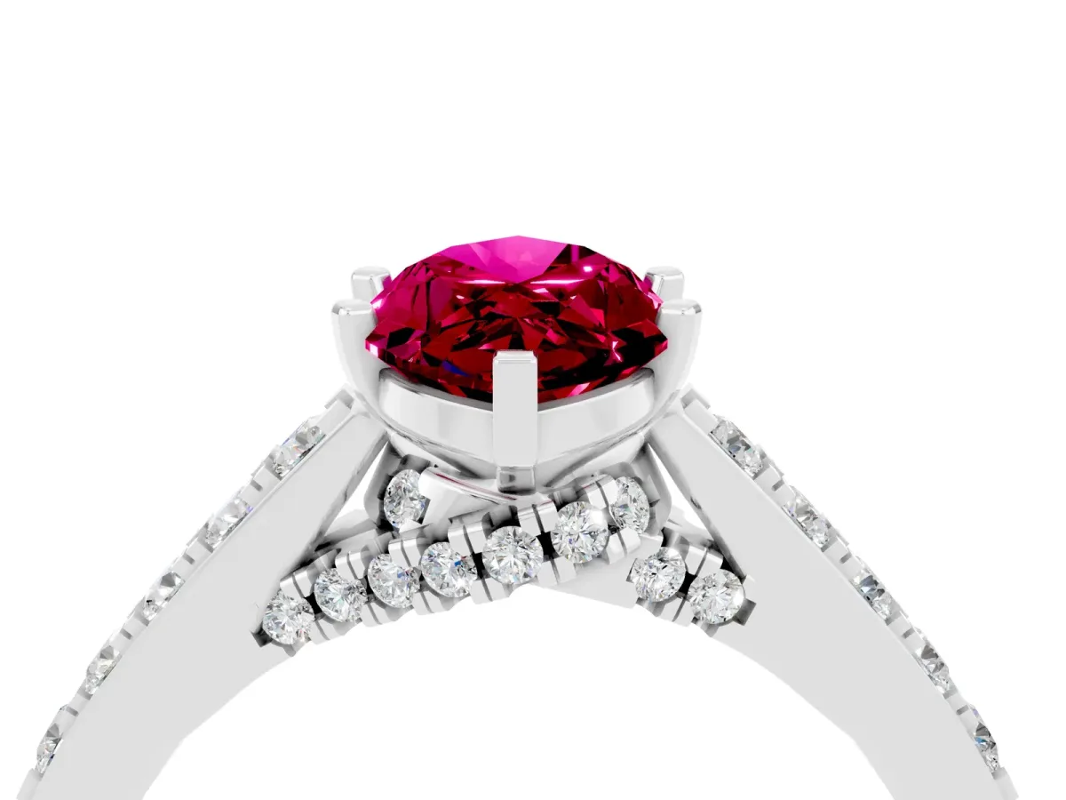 Marquise Cut Garnet Solitaire Ring with Crossover Gallery and Round Pavé Band Silver